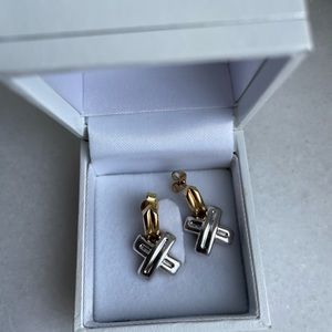 14K gold and silver crossover earrings